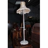 A shabby Chic painted Empire style Standard Lamp and shade, turned and fluted, in off-white finish.