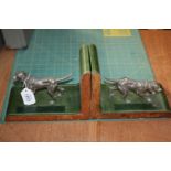 A pair of Italian leather Bookends with dogs