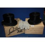 Two Top Hats and a pair of grey kid skin Gloves