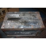 A wooden metal bound Military Trunk
