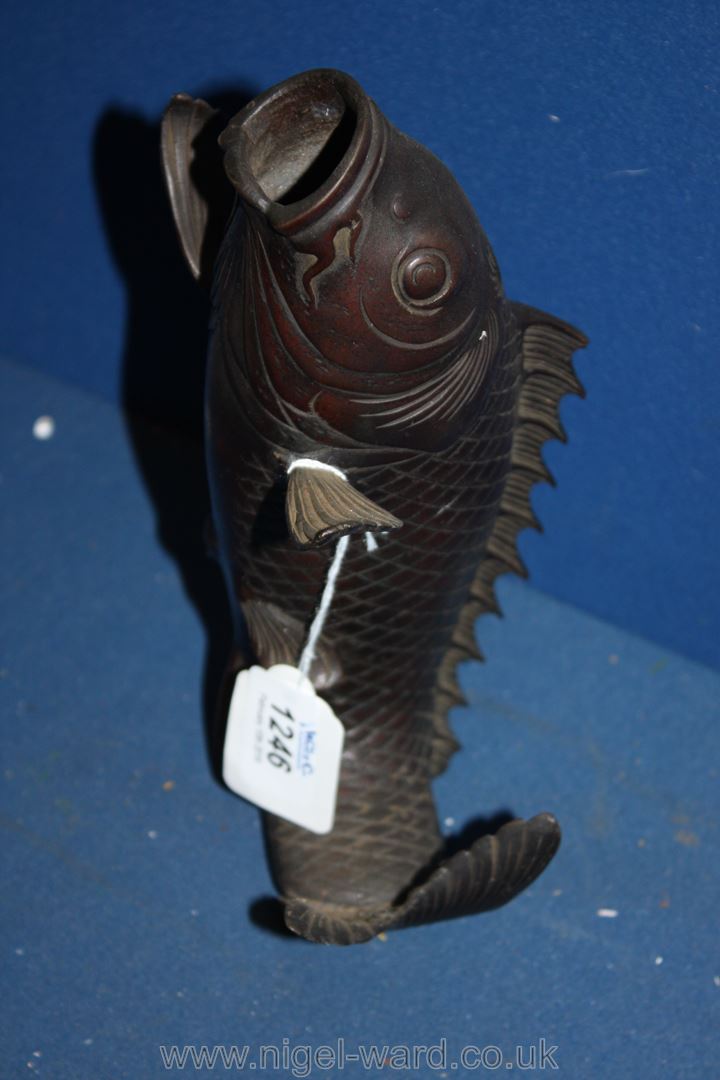 An oriental Bronze Vase in the form of a Carp, some damage, 8 1/2'' tall.