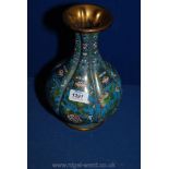 A Cloisonne fluted onion Vase decorated in chinoiserie style with birds,