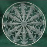 A shallow 'Lalique' glass Bowl with dandelion leaf decoration inscribed R.