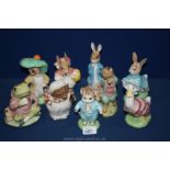 Nine Beswick gold large size, limited edition Beatrix Potter figures including Jeremy Fisher,