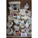 A quantity of souvenir china including Worcester Cathedral, tank, Whitney,