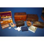 A quantity of miscellanea including wooden tea caddy with glass bowl, a/f,