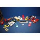 A quantity of old model cars and trucks including stretch limousine,