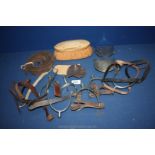 A quantity of Equine equipment including a pair of 'Cambridge Circus' spurs,