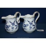 Two superb Meissen blue and white cream Jugs,