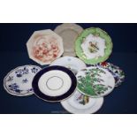 Various china plates to include Goldfinch, Spode, Copeland,