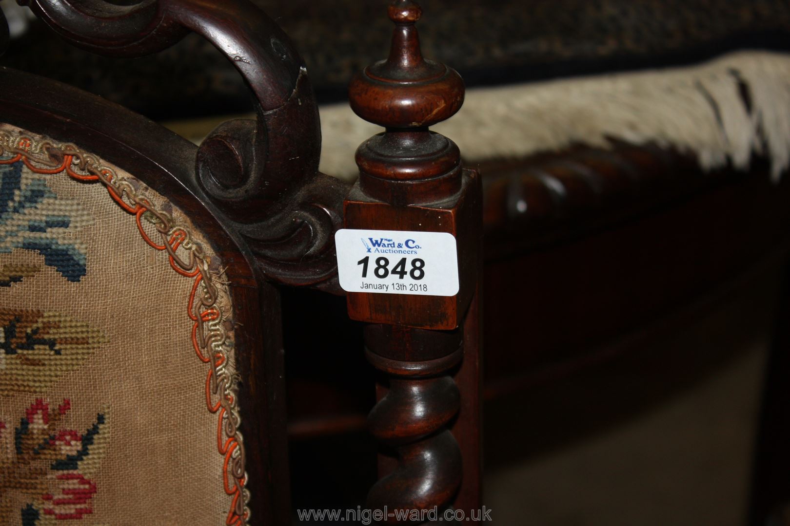 A Victorian Rosewood bedroom Chair for restoration, the carved top rail a/f, - Image 2 of 3
