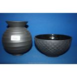 A Nick Munro black Wedgwood vase together with a black Wedgwood bowl