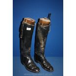 A pair of gents black leather Riding Boots with wooden trees