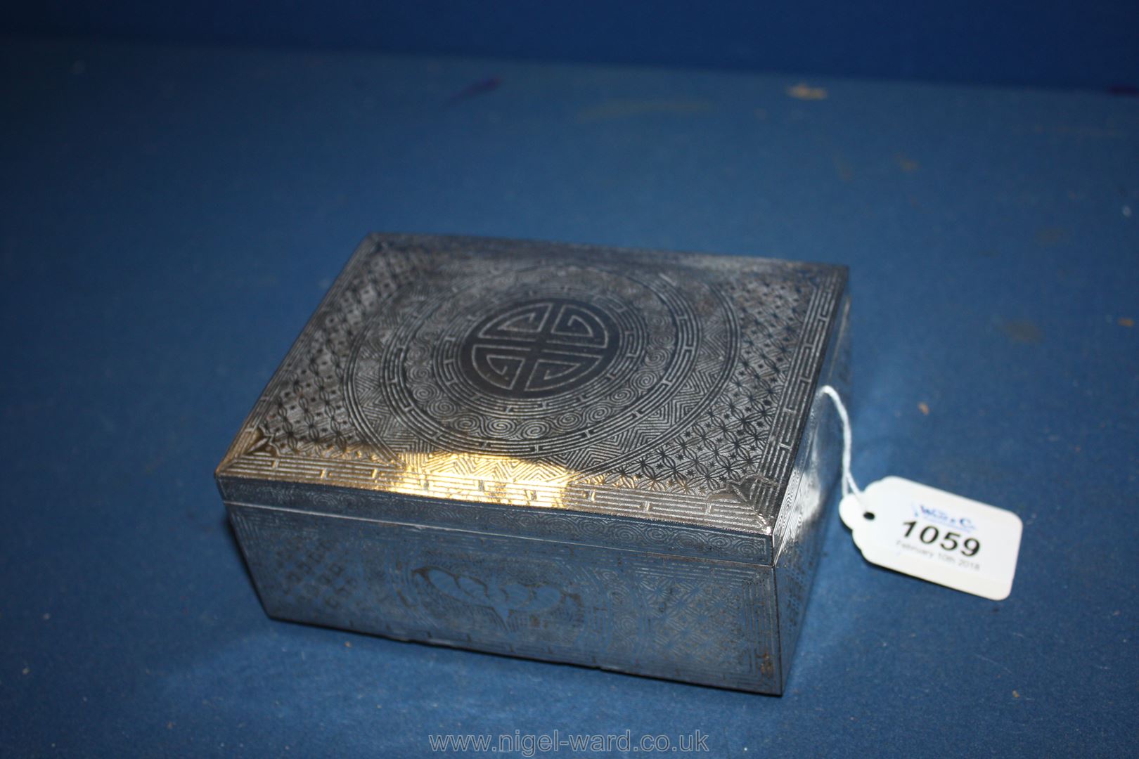 A heavy Chinese metal Cigar Box with silver wirework decoration, - Image 3 of 3