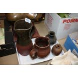 A quantity of Studio pottery Jugs and vases including Wattisfield ware jug.