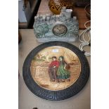 A Clock in the form of Windsor Castle 'Time Well Spent' together with a Bretby charger depicting a