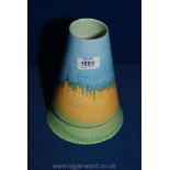 An Art Deco Ruskin style Volcano Vase with drizzle glaze decoration in blue, orange and green,