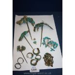 Miscellaneous Chinese Kingfisher feather jewellery including hair decorations,