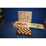 A wooden cased set of wooden Chess pieces,