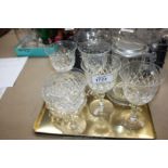 Five cut wine glasses,