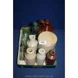 A quantity of stoneware Bottles, three glass bottles including Dovey & Herbert, Aberdare,