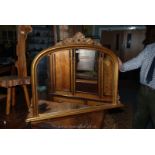 A large reproduction Victorian style gilt Overmantle bevel plated Mirror,