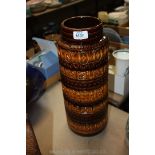 A 1960's West German Floor Vase with surrounding bands of brown and orange in geometric form,