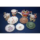 A Sadler teapot, Wren mug, two Wade ashtrays, 'Old Mother Goose' saucer,