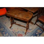 A good burr Walnut and inlay top revolving fold over Card Table with purple baize lined interior,