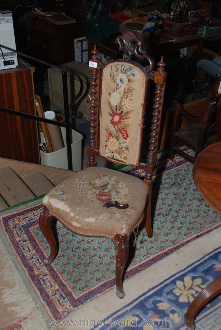 A Victorian Rosewood bedroom Chair for restoration, the carved top rail a/f, - Image 3 of 3