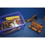 A quantity of old workshop Tools including wood planes, hand drills, knife sharpener, etc.