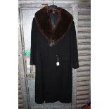 A superb Gent's black Cashmere Overcoat with fur collar, by Kent Taylors, Hyatt Regency, Kowloon,