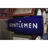 A dark blue double-sided enamel Gentlemen Railway Sign