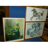 Three large framed Prints ''Chargers' after Denese de Holesch,