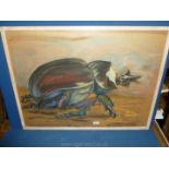 A large framed Pastel chalk study of a colourful Beetle on brown paper,