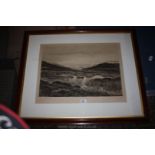 John Everett Millais, a large signed Engraving, "Over the hills and far away" labelled verso.