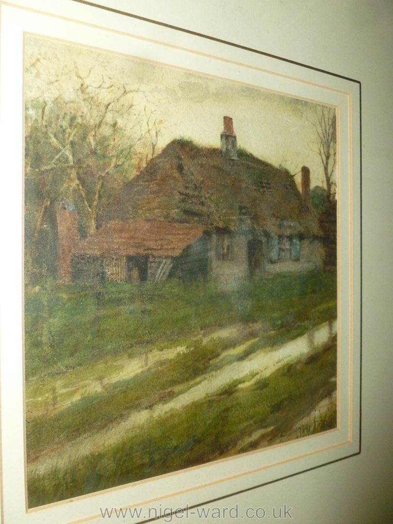 Curtius Duassut, Watercolour depicting a Rustic scene with a cottage, - Image 2 of 2