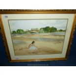 'Spanish Holiday' - E Wickstone; a Well Executed Watercolour of a Nude in Wooded Estuary Setting,