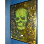 A large Skull painting in green and black