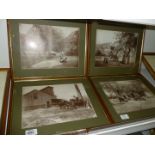 A set of 4 framed sepia reproductions of scenes of the cider apple harvest from the days of