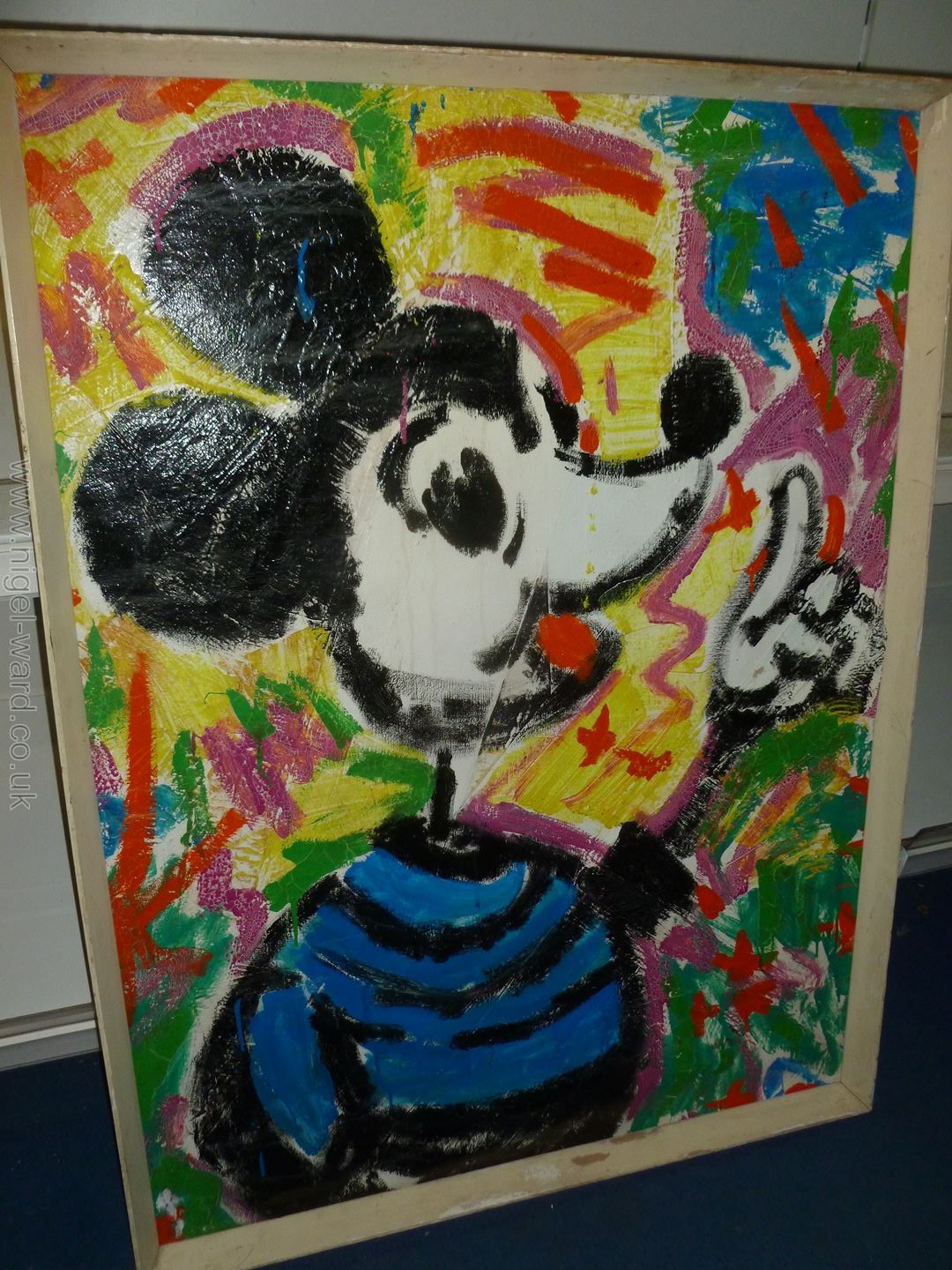 A large framed Pop Art Painting laid on board of Mickey Mouse