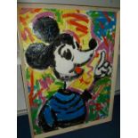 A large framed Pop Art Painting laid on board of Mickey Mouse