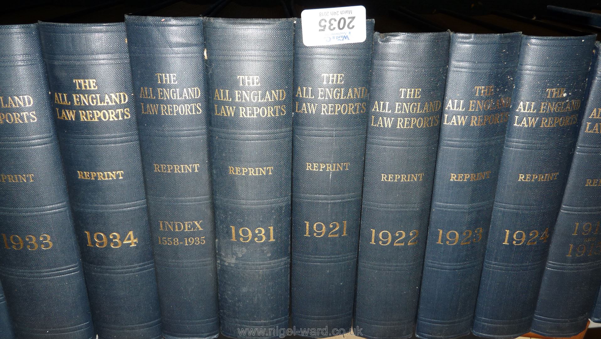 20 bound volumes of reprints of All England law Reports,