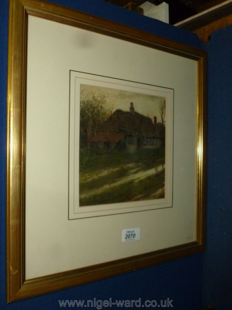 Curtius Duassut, Watercolour depicting a Rustic scene with a cottage,