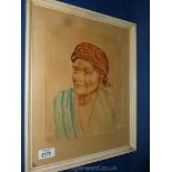 An Indonesian Watercolour of portrait of old man,