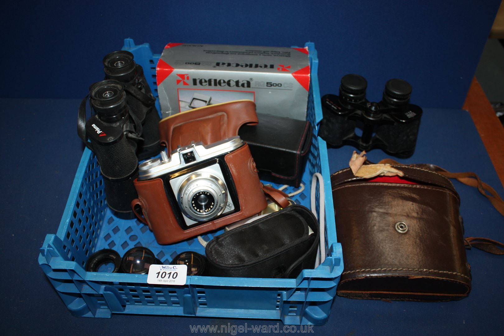 Two pairs of Binoculars - Prisma and Prinz together with cameras to include an Agfa Sola, Olympus,