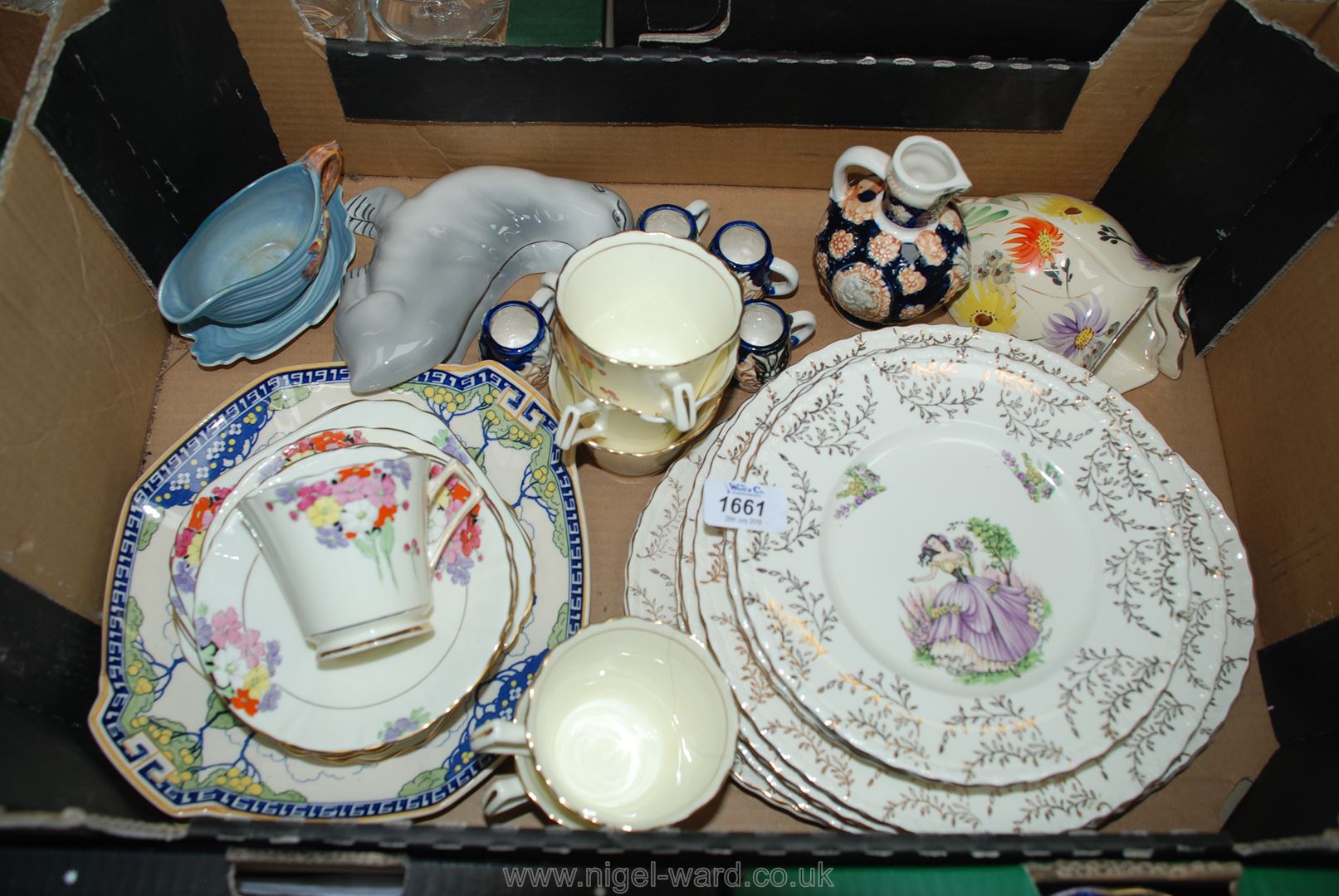 A quantity of china including Myott & son plates, a Carltonware mint sauce jug and saucer,