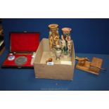 A quantity of miscellaneous including a modern Chinese writing and seal set, a bottle stopper (a/f),