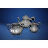 A Pewter three piece Teaset,