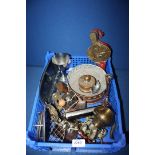 A quantity of brass including small pair of fire bellows, letter opener, Clovelly donkeys,